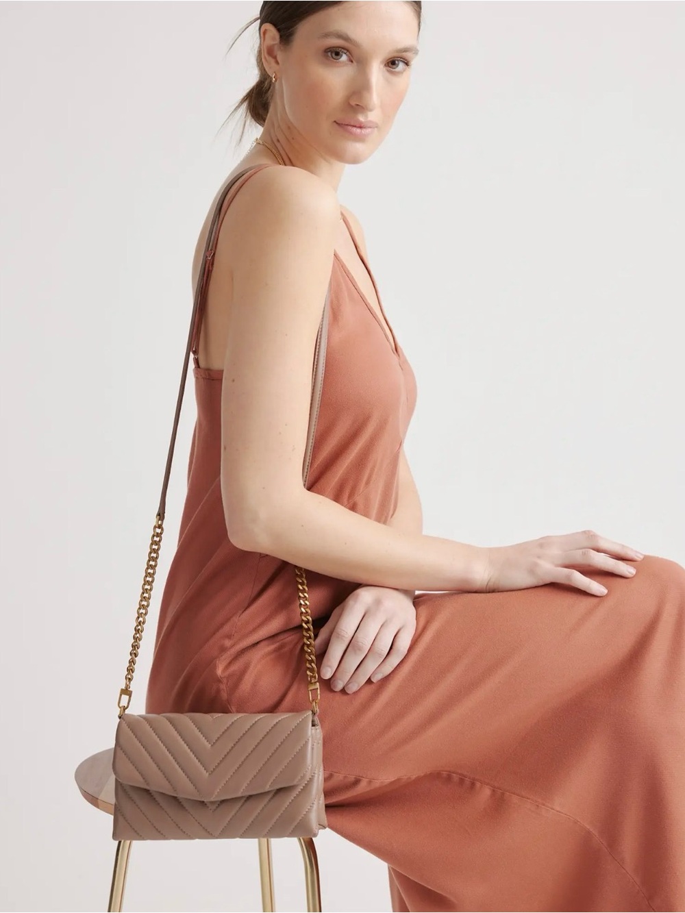Quince Italian Leather Quilted Wallet Crossbody - Taupe Brown - Picture 3 of 9
